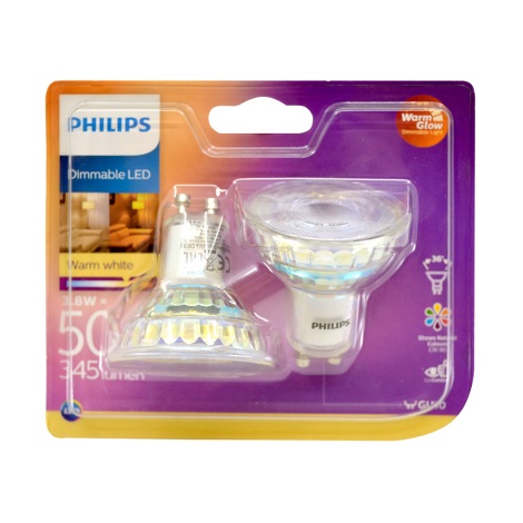 CONJUNTO 2x Lâmpada LED com regulação Philips Warm Glow GU10/5W/230V 2200K-2700K