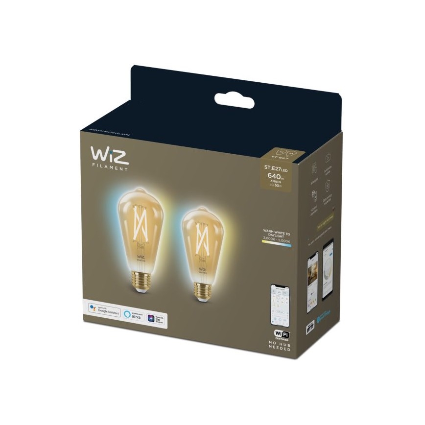 CONJUNTO 2x Lâmpada LED com regulação VINTAGE FILAMENT ST64 E27/6,7W/230V 2000-5000K Wi-Fi - WiZ