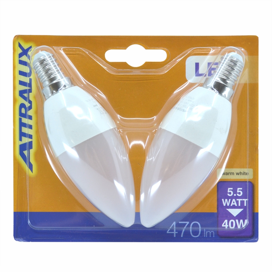 CONJUNTO 2x Lâmpada LED E14/5,5W/230V 2700K - Attralux
