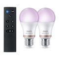 CONJUNTO 2x Lâmpada LED RGB Regulável Philips SMART A60 E27/8,5W/230V 2200-6500K + comando remoto
