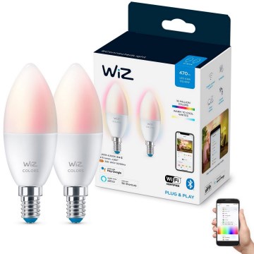CONJUNTO 2x Lâmpada LED RGBW com regulação C37 E14/4,9W/230V 2200-6500K Wi-Fi - WiZ