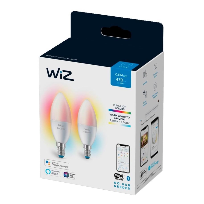 CONJUNTO 2x Lâmpada LED RGBW com regulação C37 E14/4,9W/230V 2200-6500K Wi-Fi - WiZ