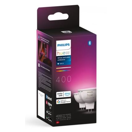 CONJUNTO 2x Lâmpada LED RGBW com regulação Philips Hue White And Color Ambiance GU5,3/MR16/6,3W/12V 2000-6500K