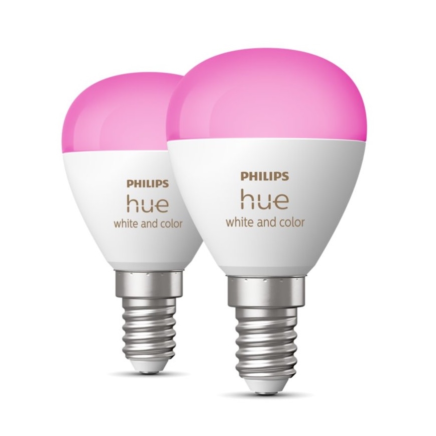 CONJUNTO 2x Lâmpada LED RGBW com regulação Philips Hue White And Color Ambiance P45 E14/5,1W/230V 2000-6500K