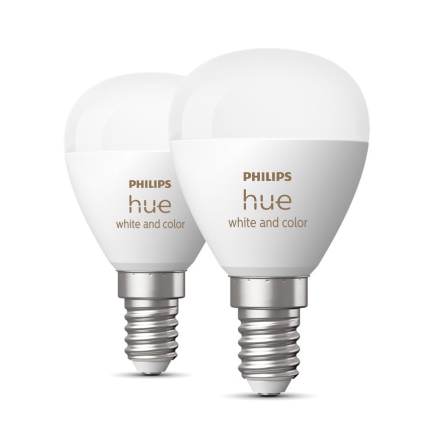 CONJUNTO 2x Lâmpada LED RGBW com regulação Philips Hue White And Color Ambiance P45 E14/5,1W/230V 2000-6500K