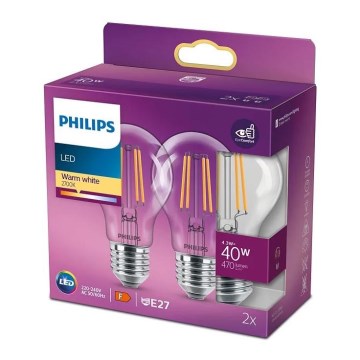 CONJUNTO 2x Lâmpada LED VINTAGE Philips A60 E27/4,3W/230V 2700K