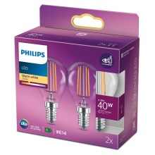 CONJUNTO 2x Lâmpada LED VINTAGE Philips E14/4,3W/230V 2700K