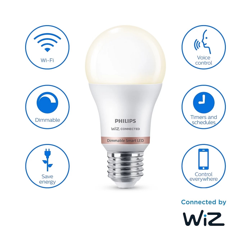 CONJUNTO 2x Lâmpadas LED com regulação Philips A60 E27/8W/230V Wi-Fi