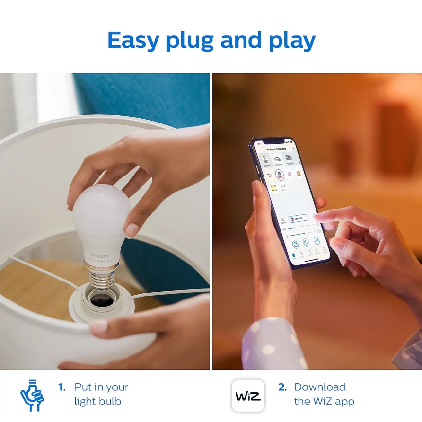 CONJUNTO 2x Lâmpadas LED com regulação Philips A60 E27/8W/230V Wi-Fi