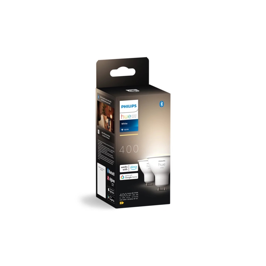 CONJUNTO 2x Lâmpadas LED com regulação Philips Hue WHITE GU10/4,2W/230V 2700K
