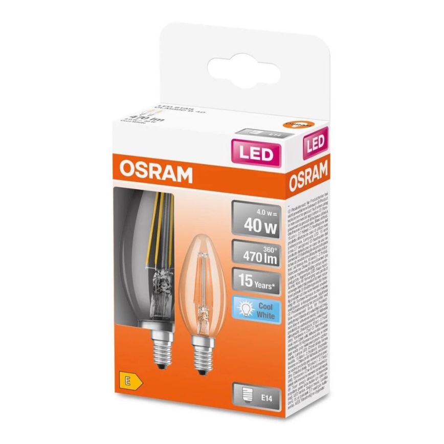 CONJUNTO 2x Lâmpadas LED FILAMENT B35 E14/4W/230V 4000K - Osram