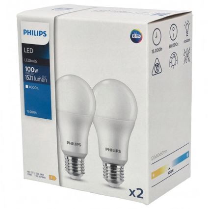 CONJUNTO 2x Lâmpadas LED Philips A67 E27/13W/230V 4000K
