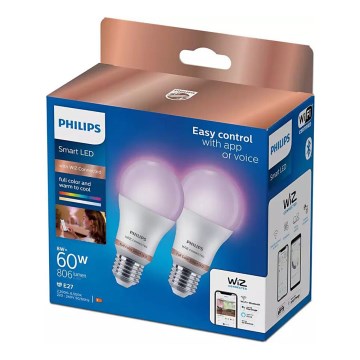CONJUNTO 2x Lâmpadas LED RGB com regulação Philips A60 E27/8W/230V Wi-Fi