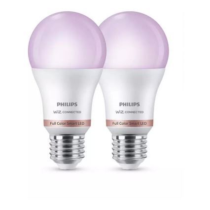 CONJUNTO 2x Lâmpadas LED RGB com regulação Philips A60 E27/8W/230V Wi-Fi