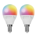 CONJUNTO 2x Lâmpadas LED RGBW com regulação MESH Inteligente G45 E14/6,5W/230V 2700-6500K - Aigostar