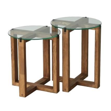 CONJUNTO 2x Mesa de cabeceira AMALFI diâmetro 40 cm castanho/transparente