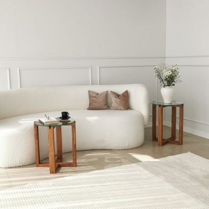 CONJUNTO 2x Mesa de cabeceira AMALFI diâmetro 40 cm castanho/transparente