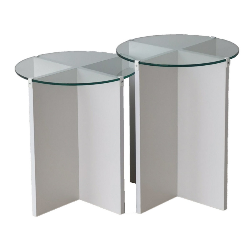 CONJUNTO 2x Mesa de cabeceira LILY diâmetro 40 cm branco/transparente