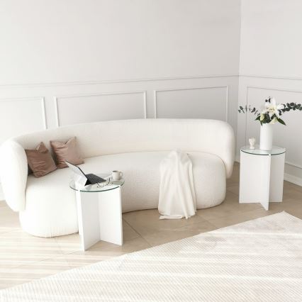 CONJUNTO 2x Mesa de cabeceira LILY diâmetro 40 cm branco/transparente