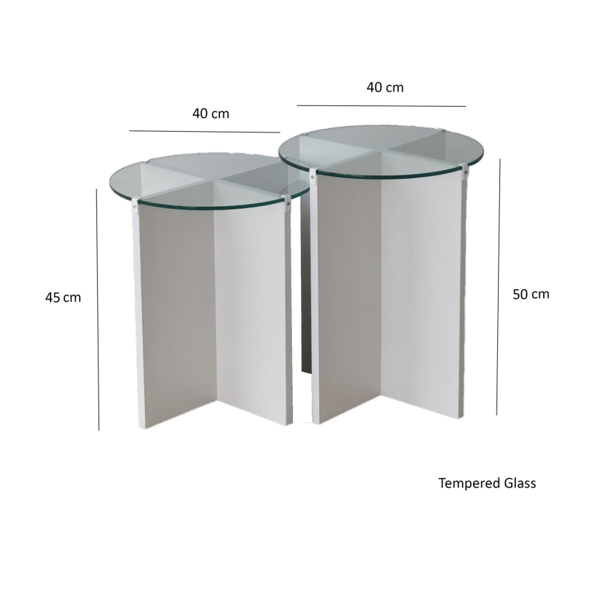 CONJUNTO 2x Mesa de cabeceira LILY diâmetro 40 cm branco/transparente