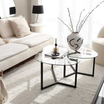 CONJUNTO 2x Mesa de centro BELLISIMO preto/transparente