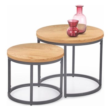 CONJUNTO 2x Mesa de centro OREO diâm. 43/53 cm antracite/dourado carvalho