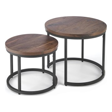 CONJUNTO 2x Mesa de centro OREO diâmetro 43/53 cm preto/noz