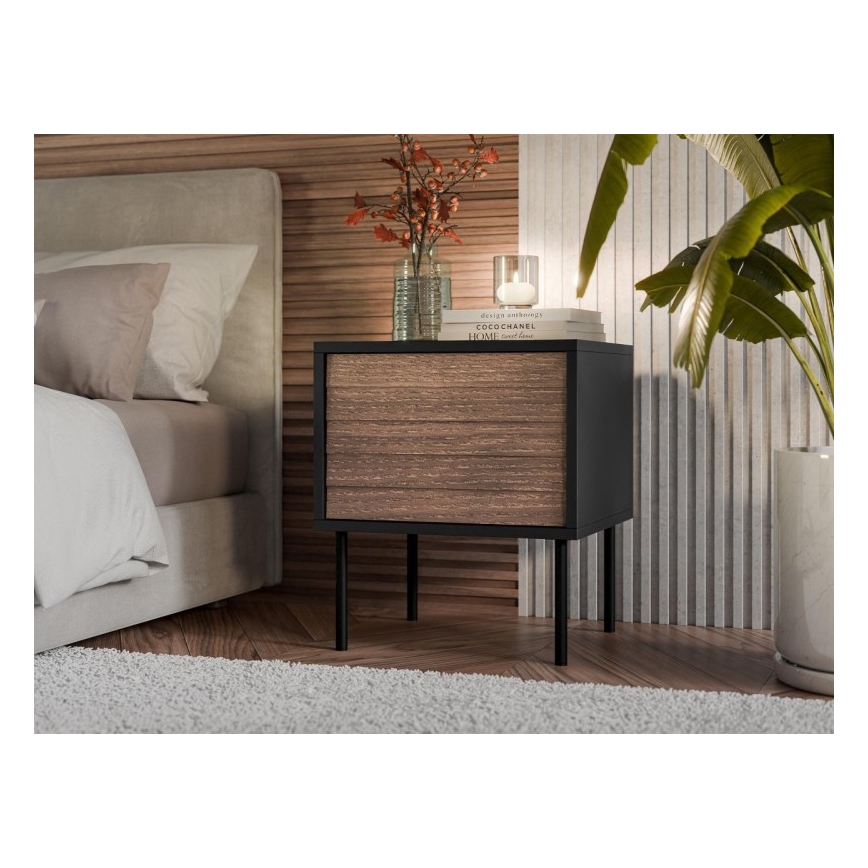CONJUNTO 2x Mesas de cabeceira CORTINA 51x45 cm preto/nogueira warnia