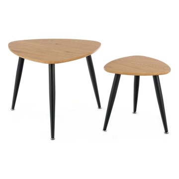 CONJUNTO 2x Mesas de cabeceira NICEA diâmetro 40/60 cm dourado carvalho/preto