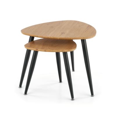 CONJUNTO 2x Mesas de cabeceira NICEA diâmetro 40/60 cm dourado carvalho/preto