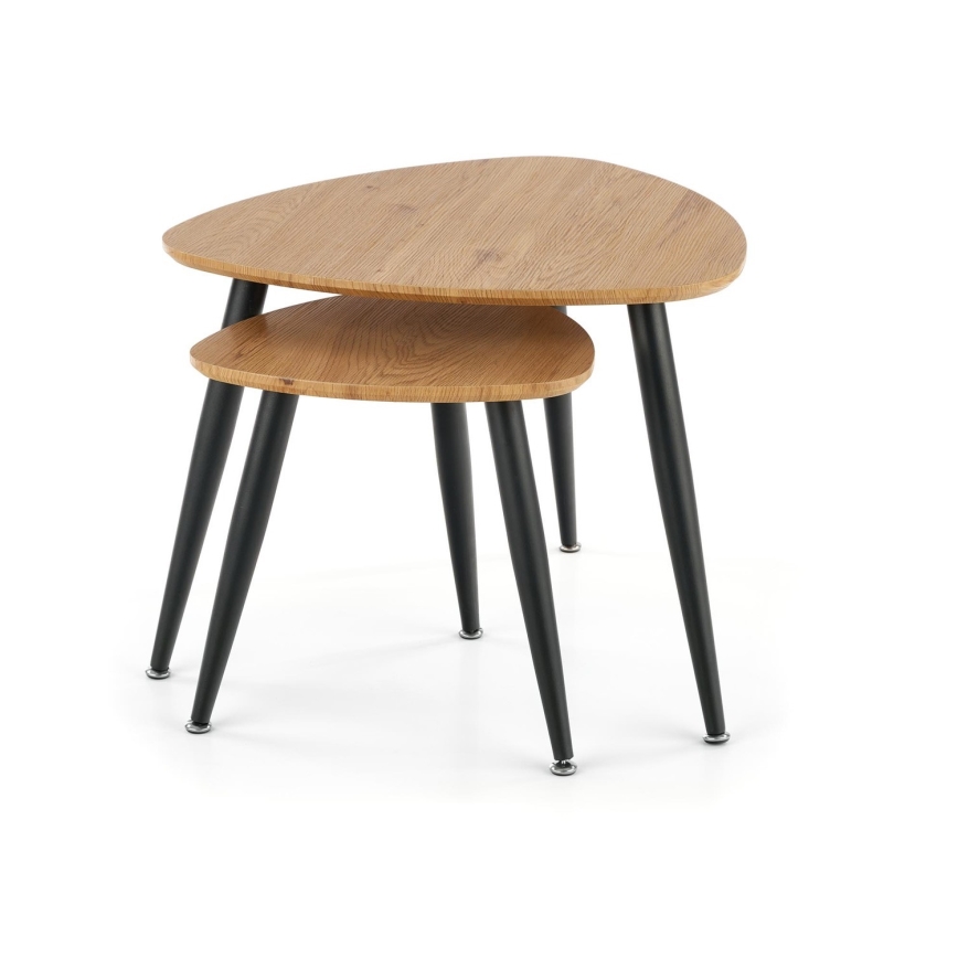 CONJUNTO 2x Mesas de cabeceira NICEA diâmetro 40/60 cm dourado carvalho/preto