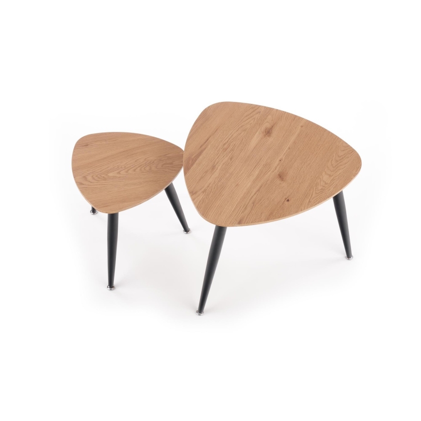 CONJUNTO 2x Mesas de cabeceira NICEA diâmetro 40/60 cm dourado carvalho/preto