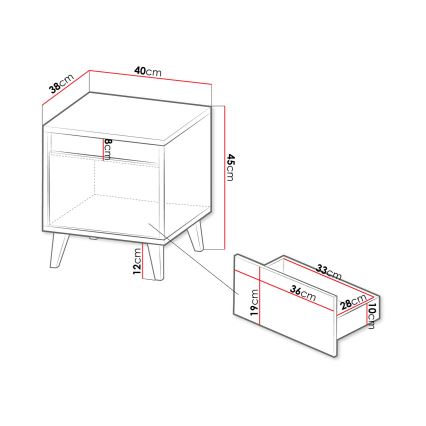 CONJUNTO 2x Mesas de cabeceira NORD 45x40 cm castanho/antracite