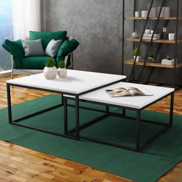 CONJUNTO 2x Mesas de centro DUAL branco/preto