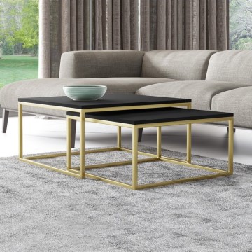 CONJUNTO 2x Mesas de centro DUAL preto/dourado