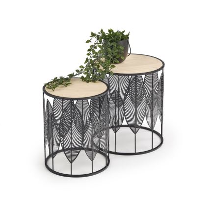 CONJUNTO 2x Mesas de centro FOLLA diâmetro 33/40 cm preto