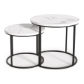 CONJUNTO 2x Mesas de centro OREO diâmetro 43/53 cm preto/decoração em mármore