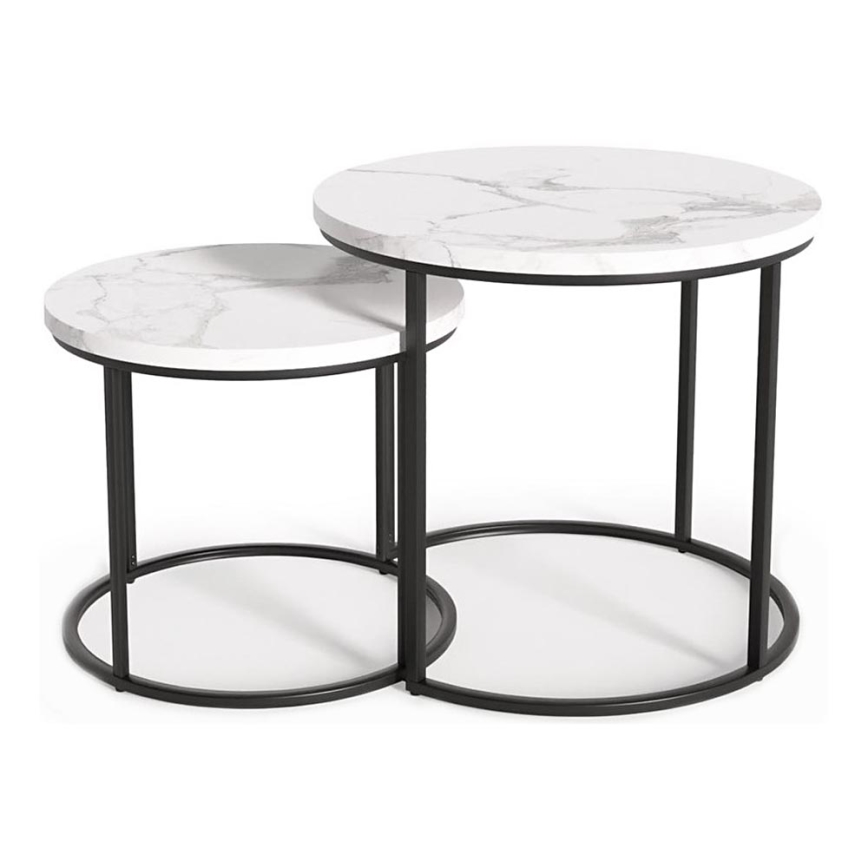 CONJUNTO 2x Mesas de centro OREO diâmetro 43/53 cm preto/decoração em mármore