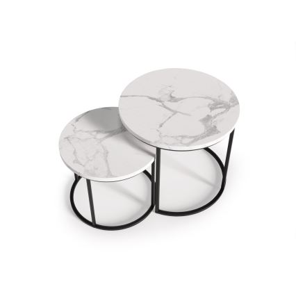 CONJUNTO 2x Mesas de centro OREO diâmetro 43/53 cm preto/decoração em mármore