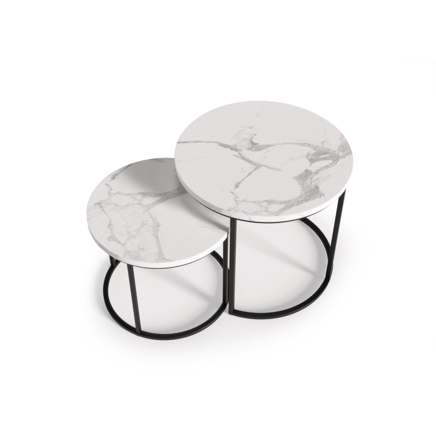 CONJUNTO 2x Mesas de centro OREO diâmetro 43/53 cm preto/decoração em mármore