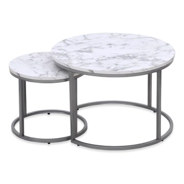 CONJUNTO 2x Mesas de centro PAOLA diâmetro 38/60 cm cinzento/decoração em mármore