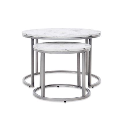 CONJUNTO 2x Mesas de centro PAOLA diâmetro 38/60 cm cinzento/decoração em mármore
