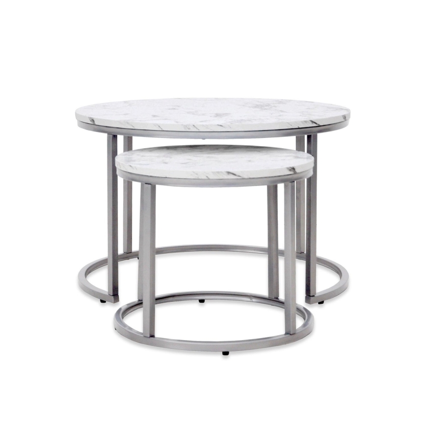 CONJUNTO 2x Mesas de centro PAOLA diâmetro 38/60 cm cinzento/decoração em mármore