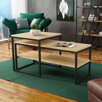 CONJUNTO 2x Mesas de centro TONY preto/dourado carvalho