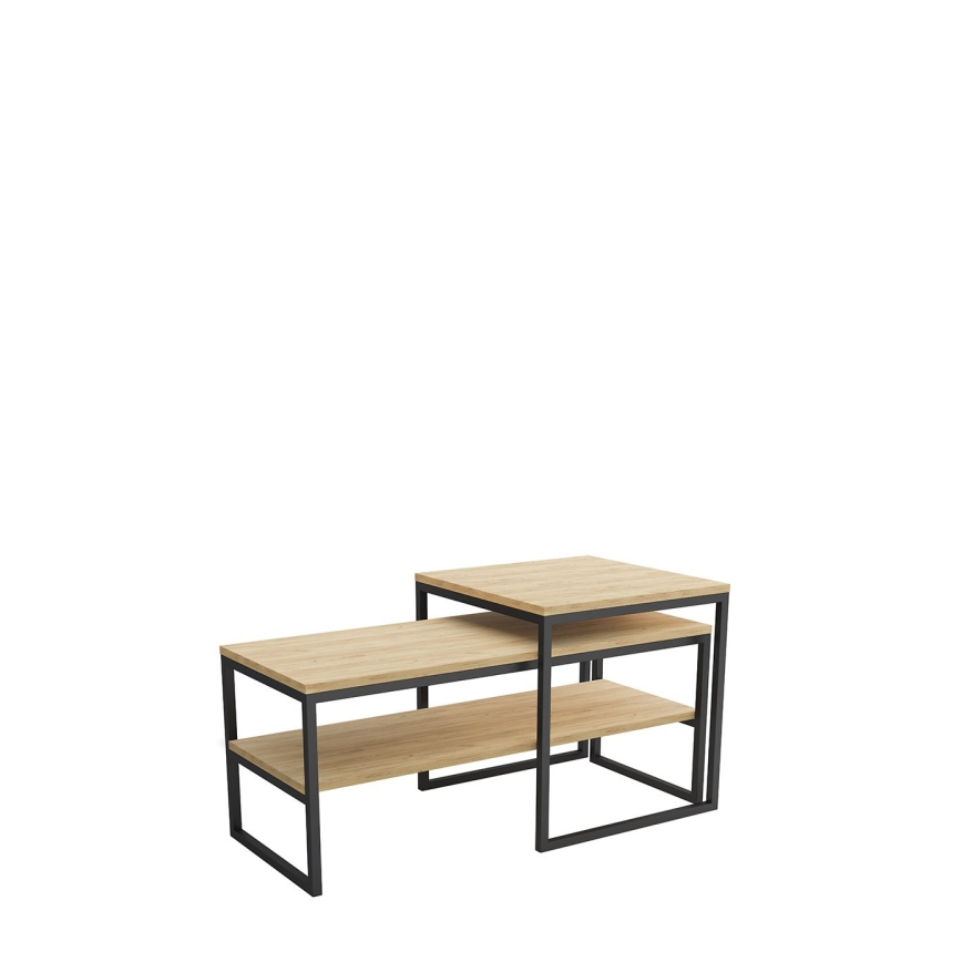 CONJUNTO 2x Mesas de centro TONY preto/dourado carvalho