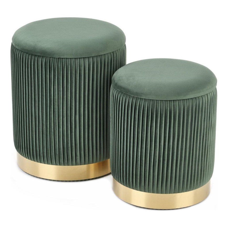 CONJUNTO 2x Pufes MONTY diâmetro 36/44 cm verde/dourado