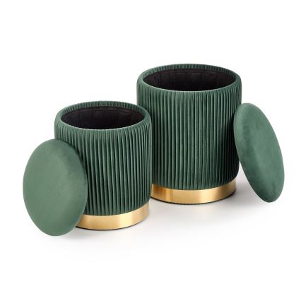 CONJUNTO 2x Pufes MONTY diâmetro 36/44 cm verde/dourado
