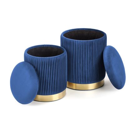 CONJUNTO 2x Pufes MONTY diâmetro 36/66 cm azul/dourado