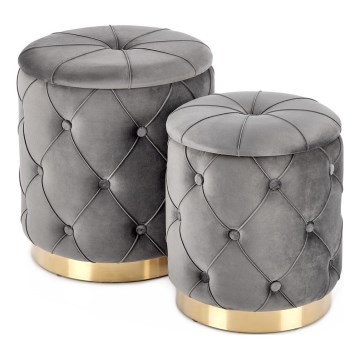 CONJUNTO 2x Pufes POLLY diâmetro 40/44 cm cinzento/dourado