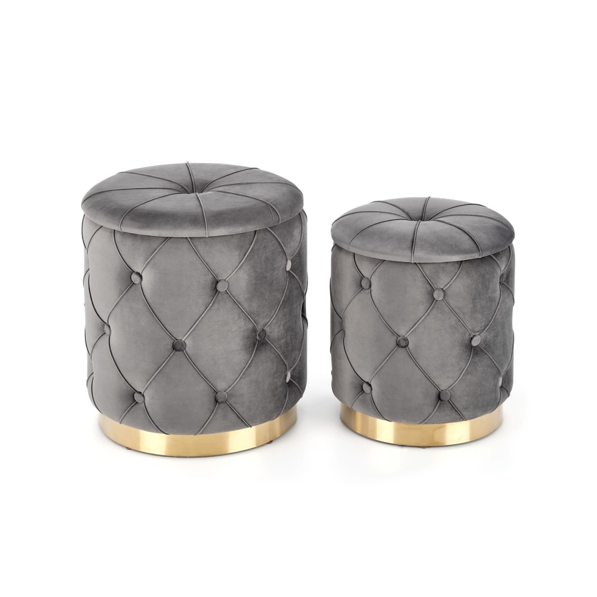 CONJUNTO 2x Pufes POLLY diâmetro 40/44 cm cinzento/dourado